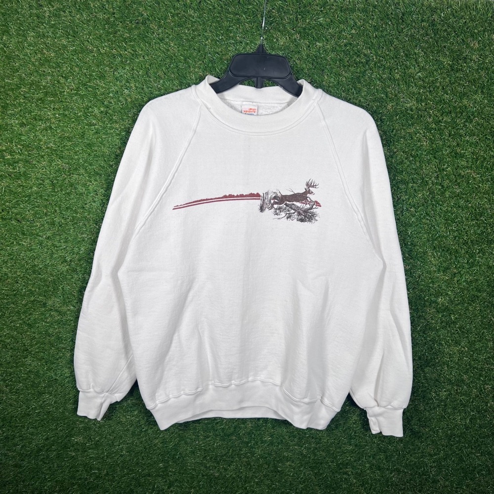 Vintage 80's Russell Athletic Super Weights White Deer Graphic Sweatshirt Mens L